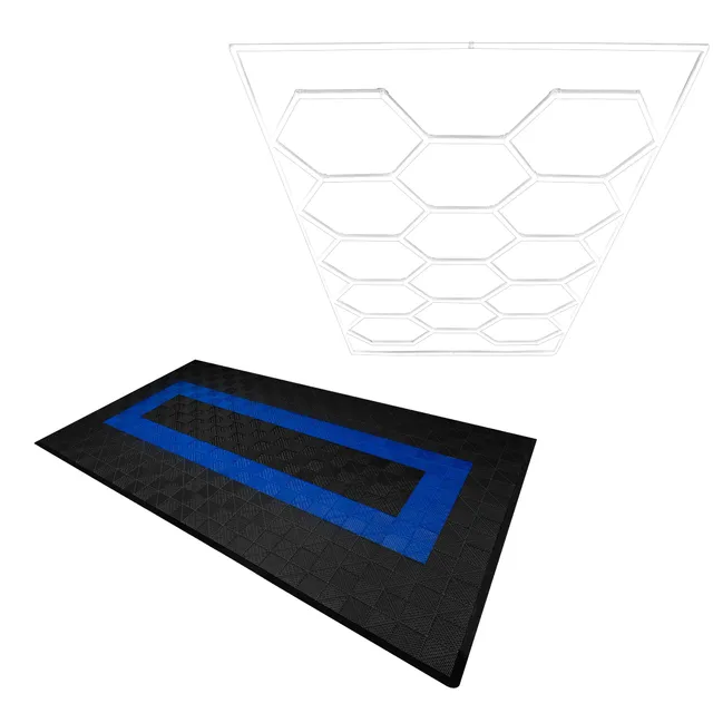 Q-Rax Piastrelle Garage Ventilate 120pz Nere Blu + LED Esagonali