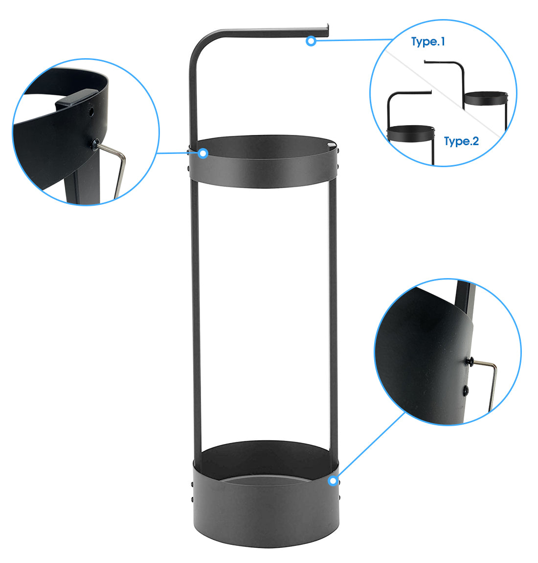 Jackcube Design Entryway Portaombrelli Acciaio Nero 62cm