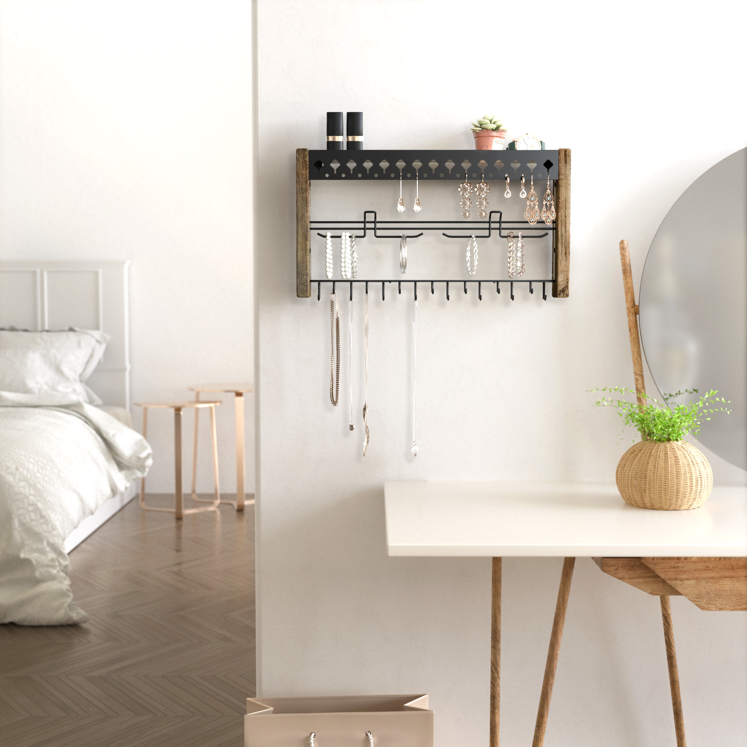 Jackcube Design Organizer Gioielli Legno Scuro 3 Livelli Ganci