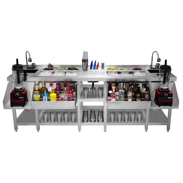 Q-Rax Stazione Bar Twin Cocktail Inox con Lavelli e Ghiaccio