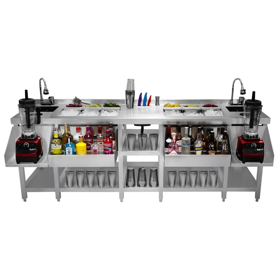 Q-Rax Stazione Bar Twin Cocktail Inox con Lavelli e Ghiaccio