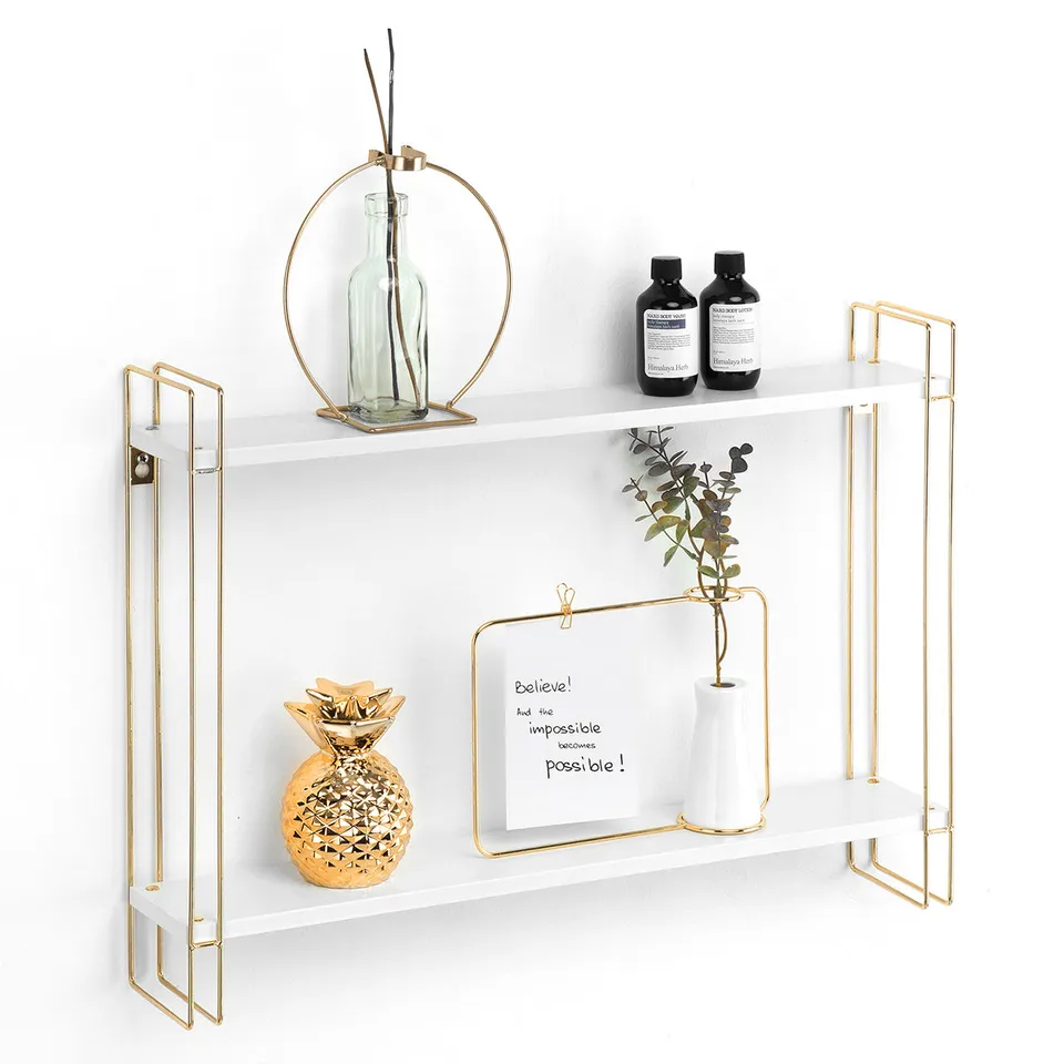 Jackcube Design Living Room Mensola Parete 2 Piani Bianco Oro 61 cm