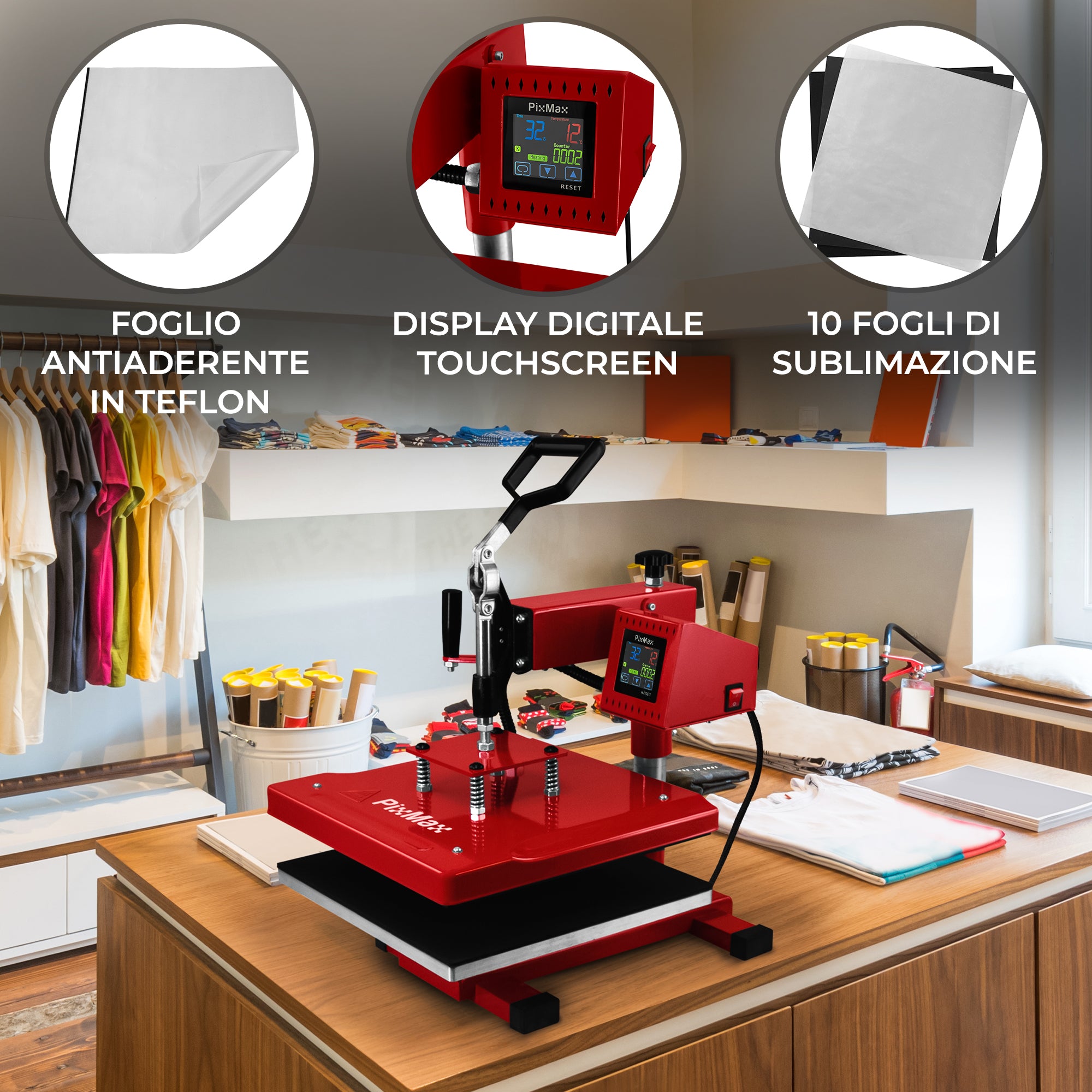 Q-Rax Pressa Termica 38x38 cm Sublimazione con Teflon
