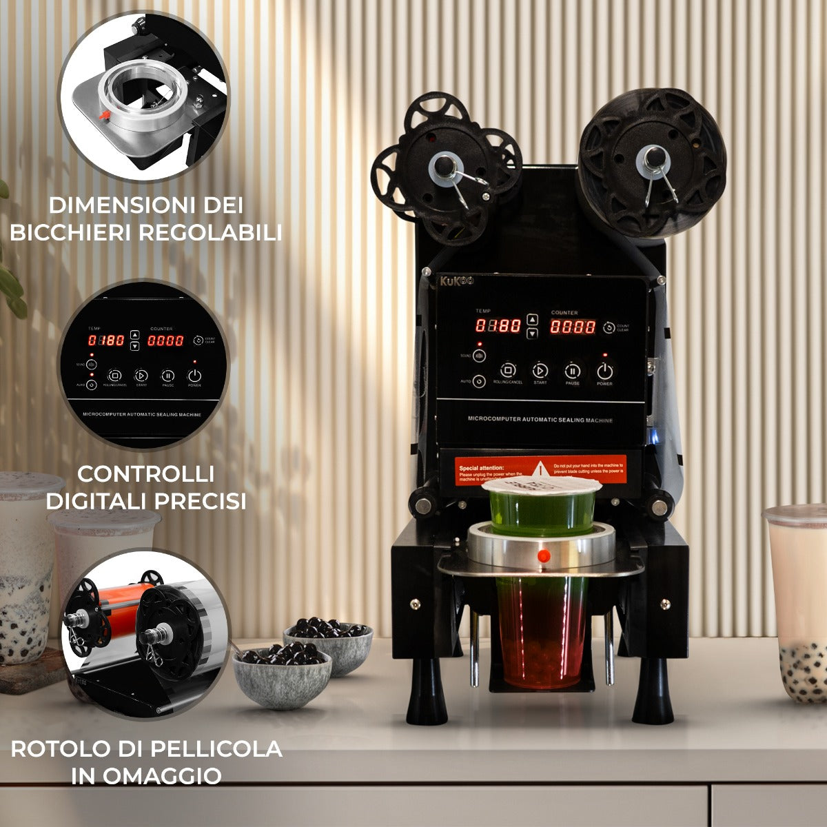 Q-Rax Sigillatrice Automatica per Tazze 90-95 mm 500W