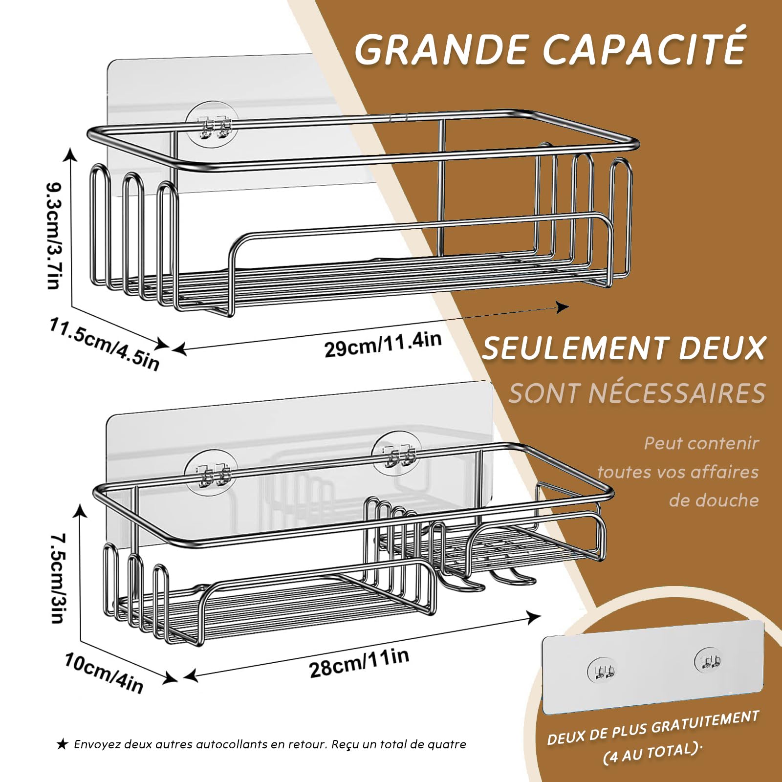 Meltrck Mensola Doccia Senza Foratura 2 Pezzi Argento Acciaio Inox