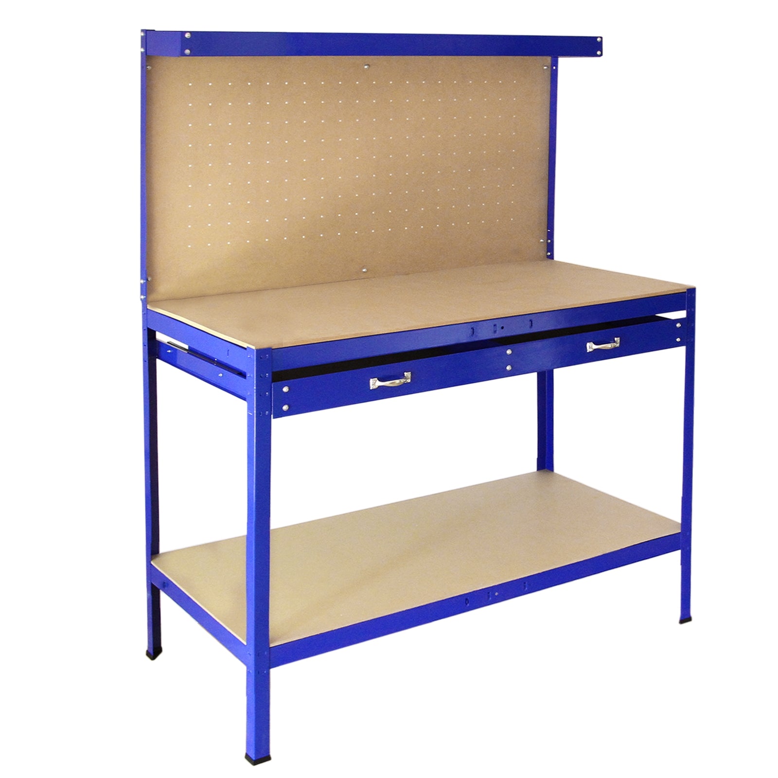 Q-Rax Banco Lavoro Blu 120cm con Pannello 40 Ganci Cassetto