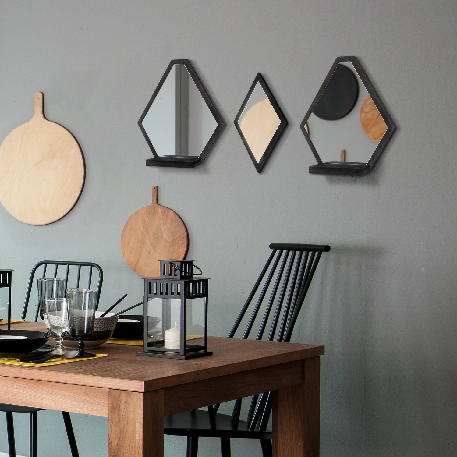 Jackcube Design Wall Décor Set 3 specchi da parete con mensola neri