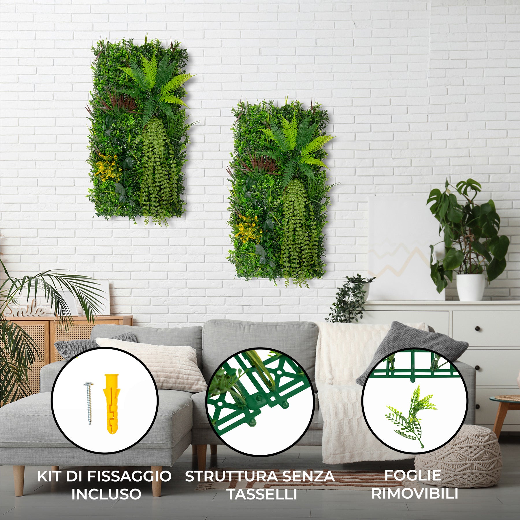 Q-Rax Piastrelle Parete Piante Artificiali 50x100cm 2Pz