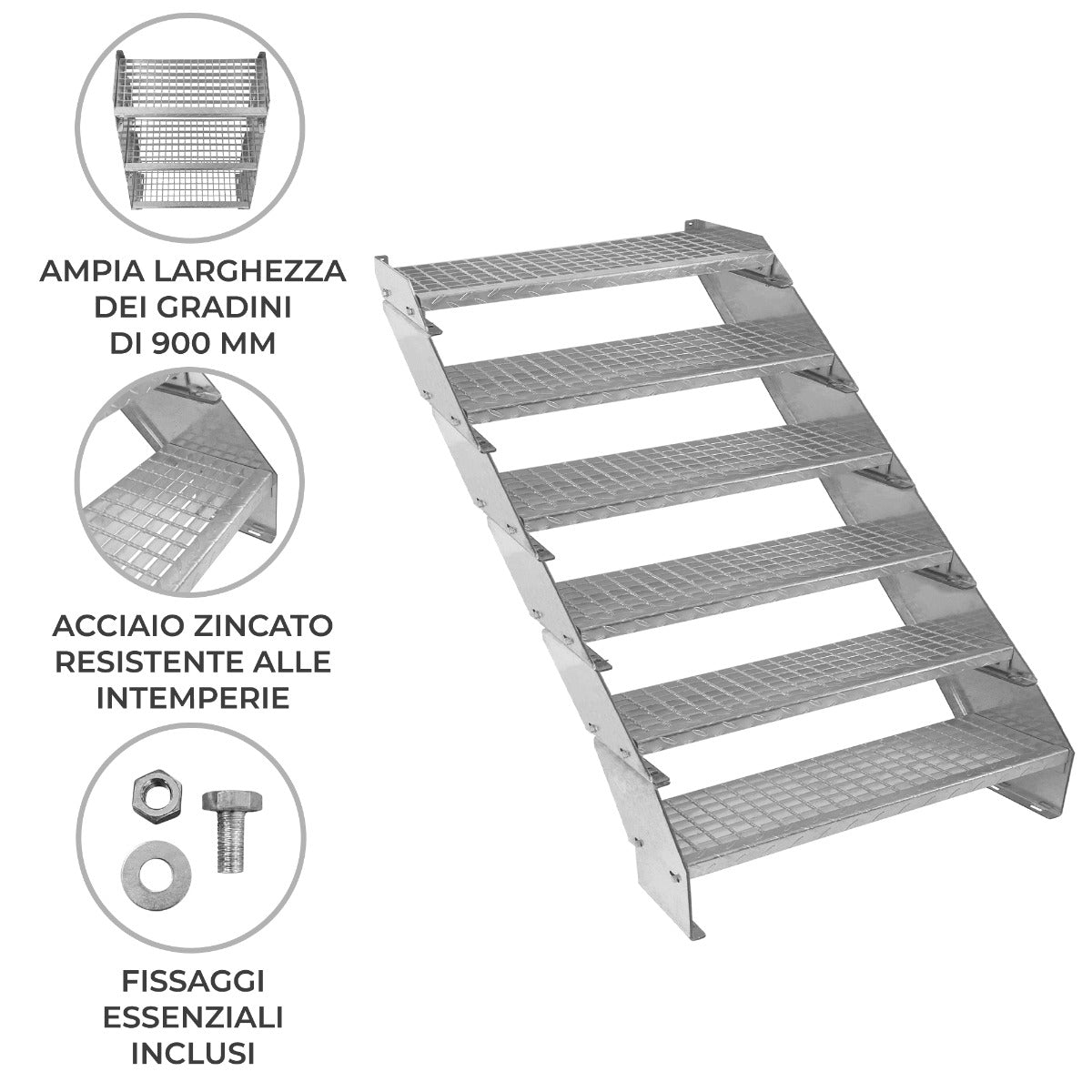 Q-Rax Scala Zincata Regolabile scala 6 elementi 900 mm