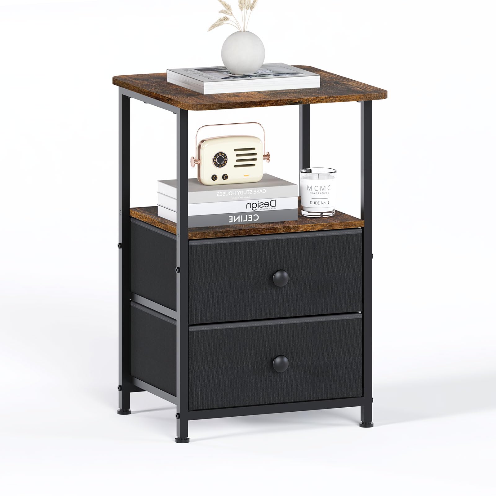 Meltrck Comodino 40x40x62 Industriale 2 Cassetti Marrone