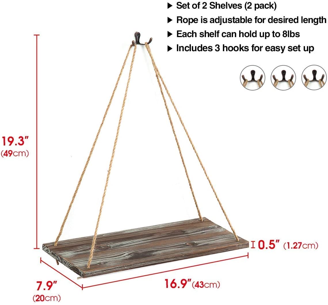 Jackcube Design Living Room set 3 mensole sospese corda legno