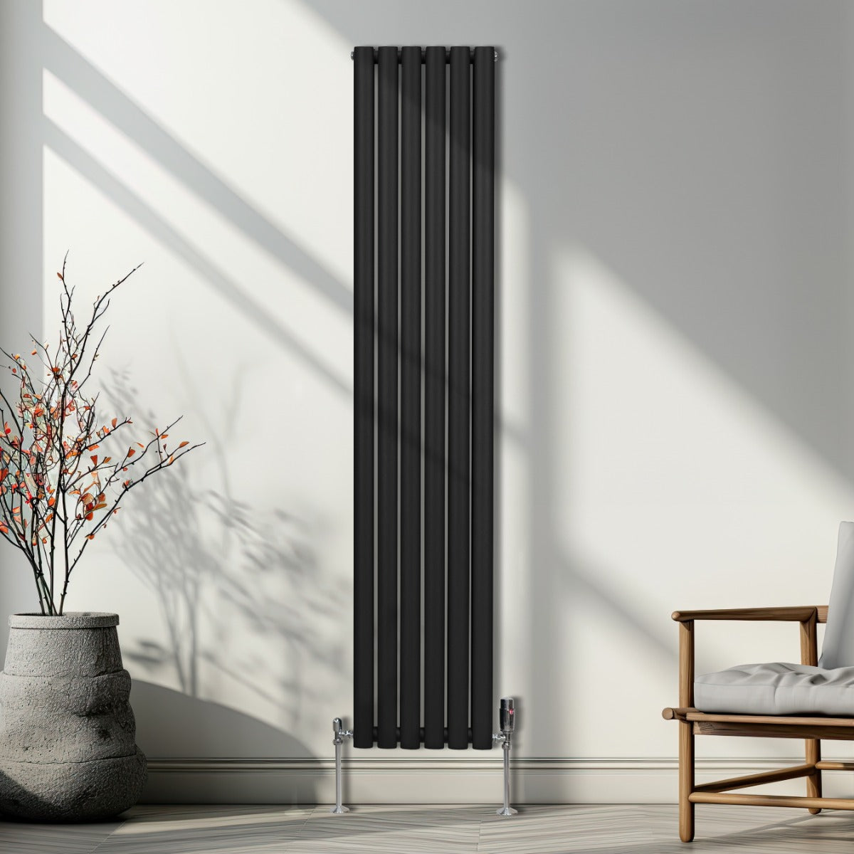 Q-Rax Radiatore a Colonna Ovale 1800x360 Nero con Valvole