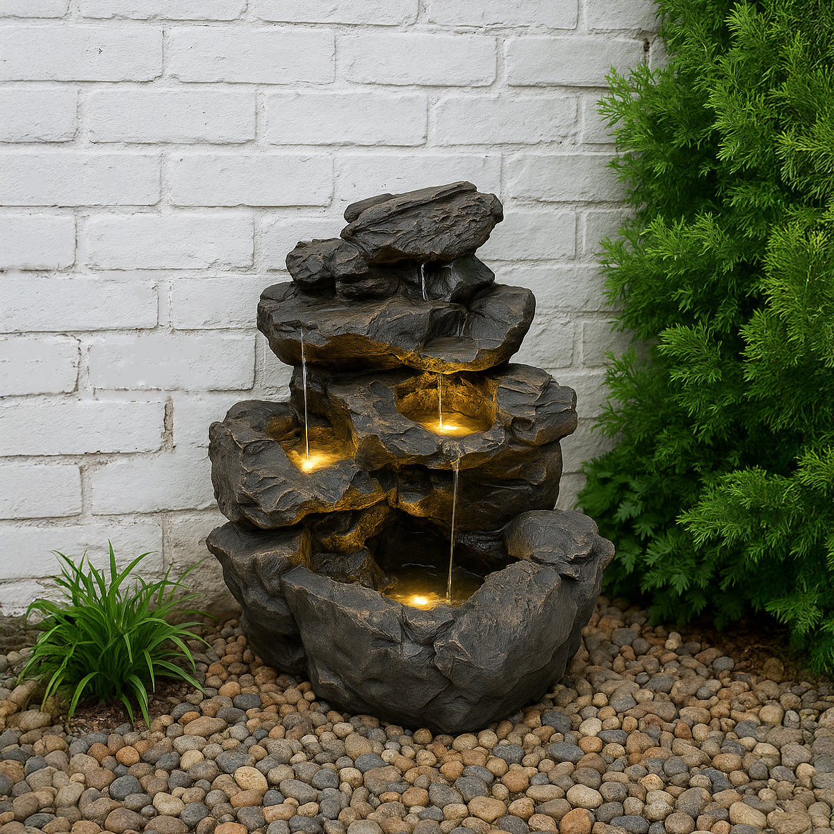 Q-Rax Rustic Rapids Fontana Elettrica Roccia LED Poliresina Esterno