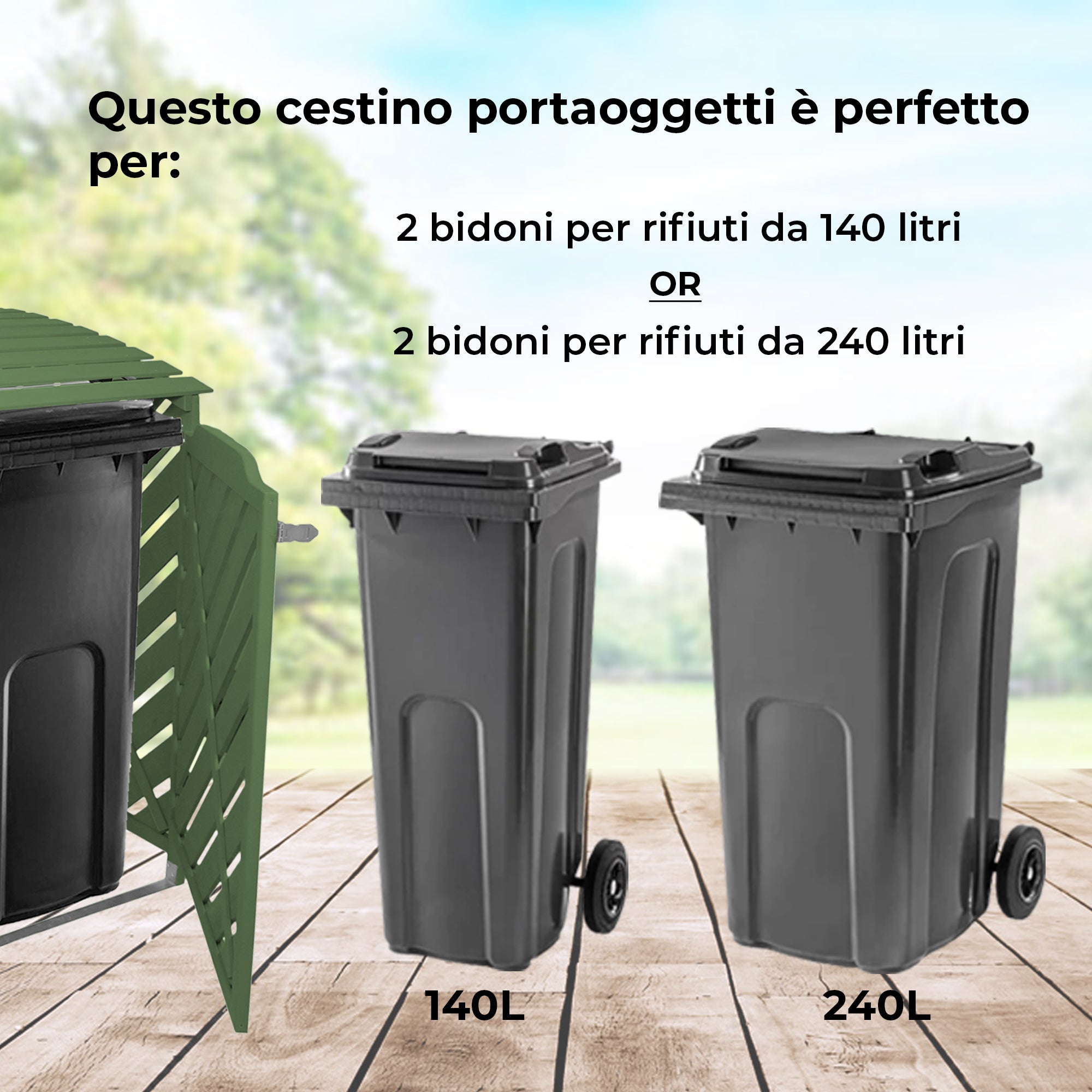 Q-Rax Copribidoni Doppio Legno Verde Salvia 2x240L