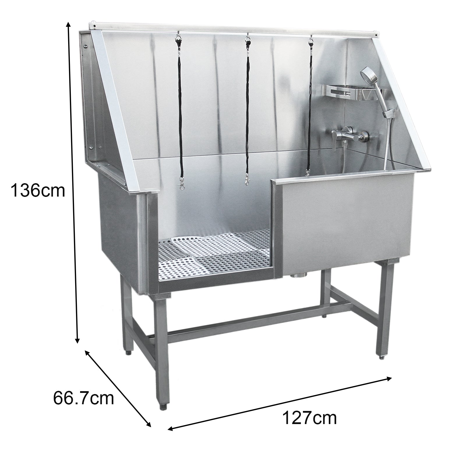 Q-Rax Vasca toelettatura inox 600 mm con rubinetto e gradini