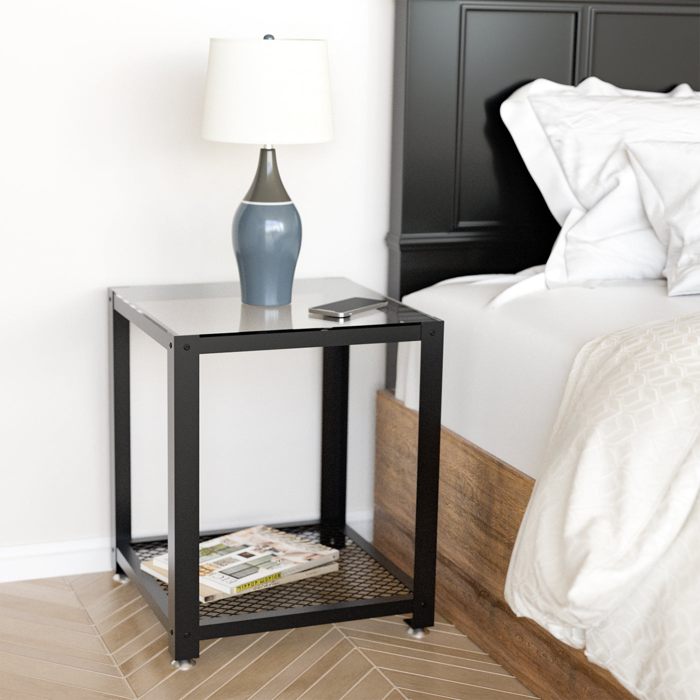 Jackcube Design Living Room Tavolino Vetro Nero 2 Ripiani 45 cm
