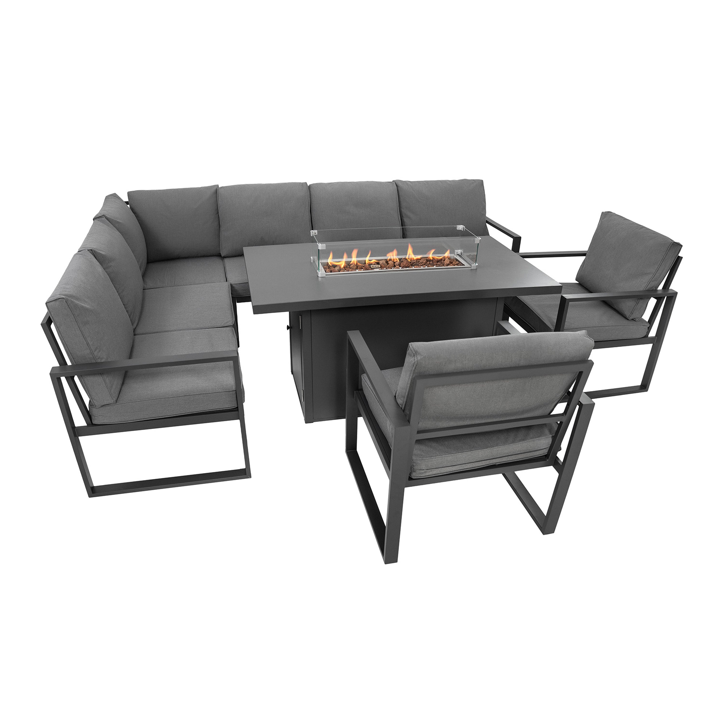 Q-Rax Set Mobili Giardino 7 Posti Alluminio con Fire Pit