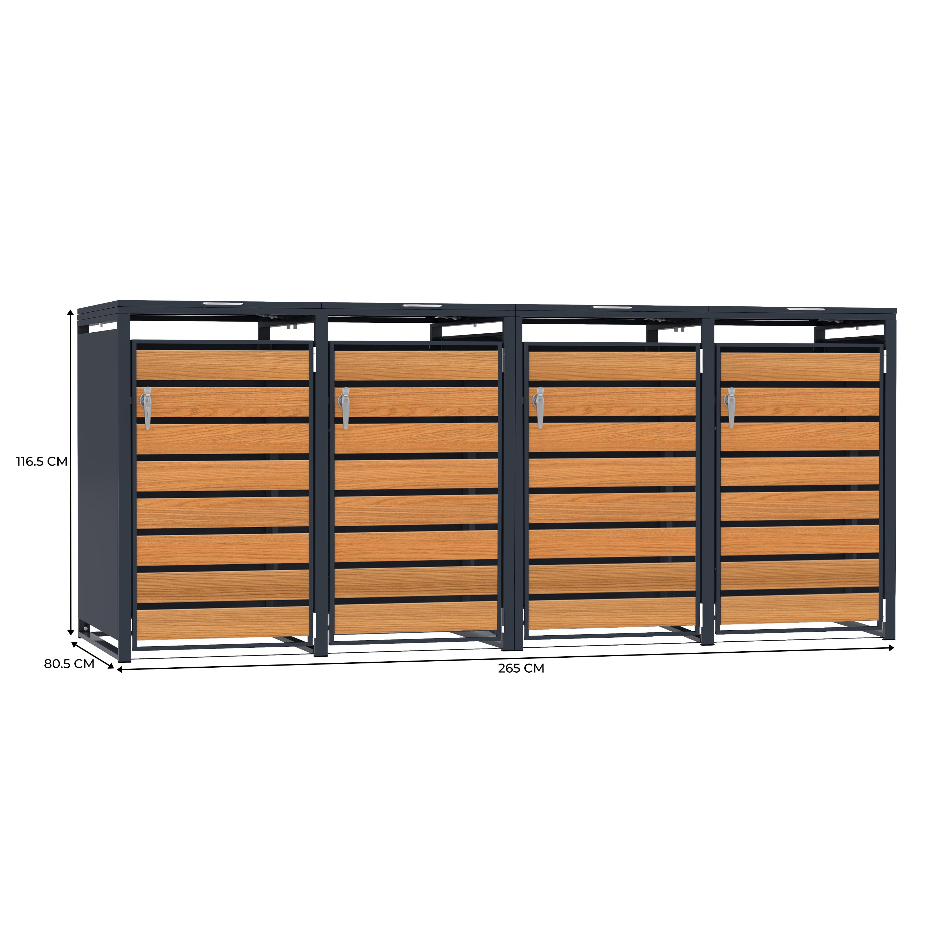 Q-Rax Copertura Bidoni 4x240L Metallo Antracite Legno