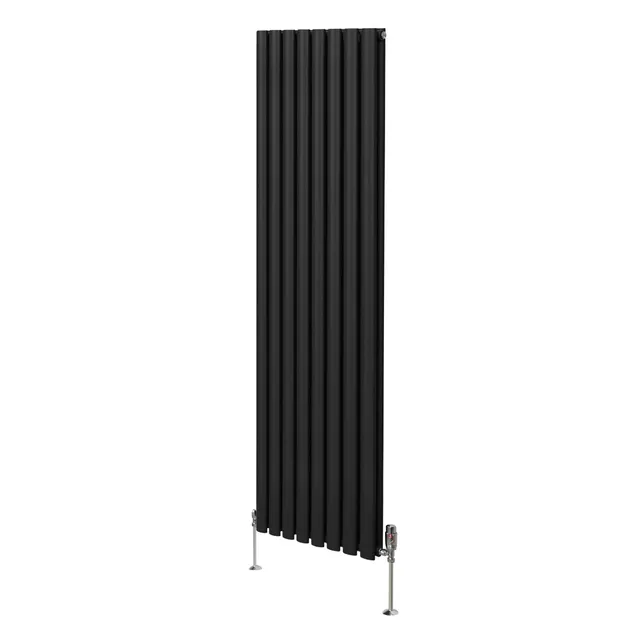 Q-Rax Ovale 1800x480 Radiatore Colonna Nero Valvole