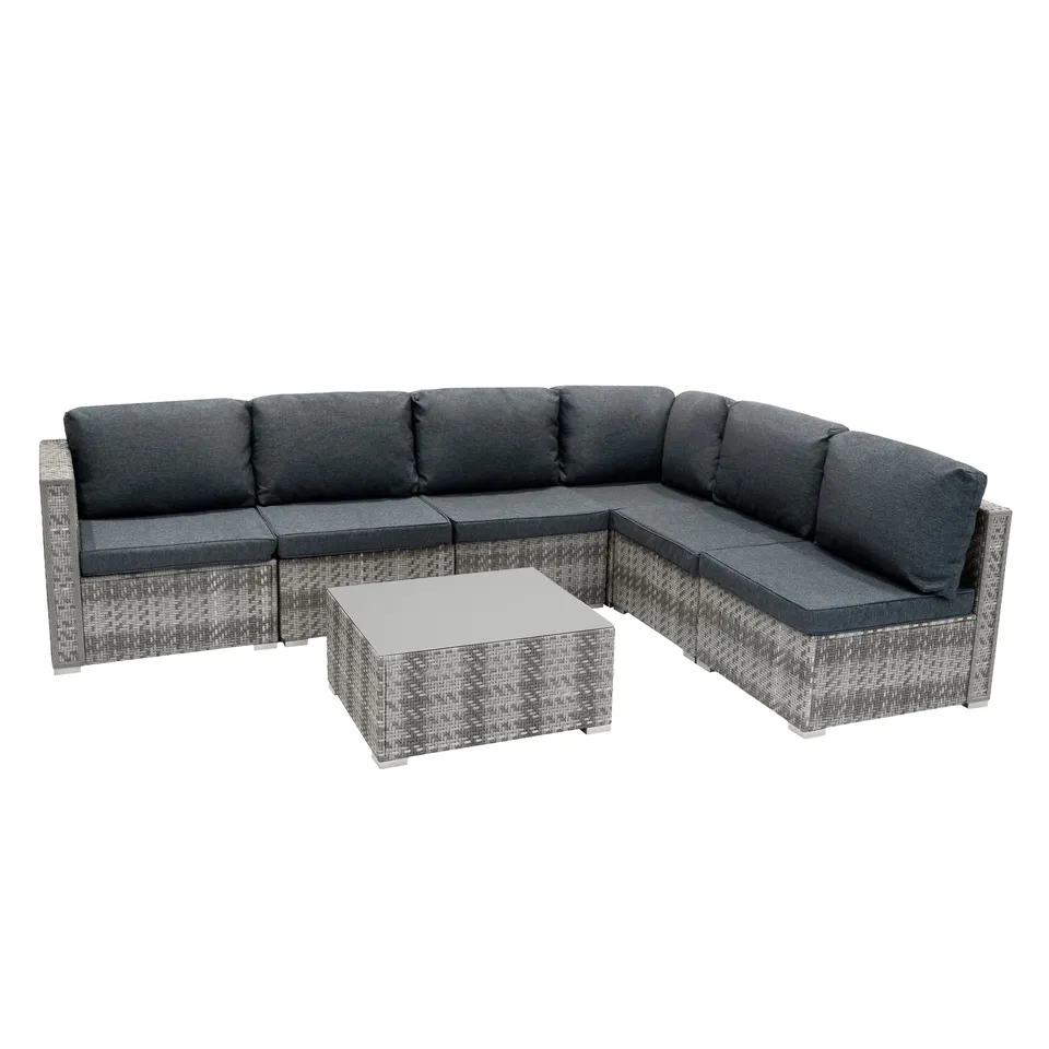 Q-Rax Mobili da Esterno Set Rattan Grigio 7 Pezzi con Tavolo