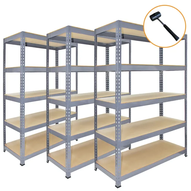 Q-Rax Scaffale Garage Incastro 90x50cm Grigio 3 Pezzi