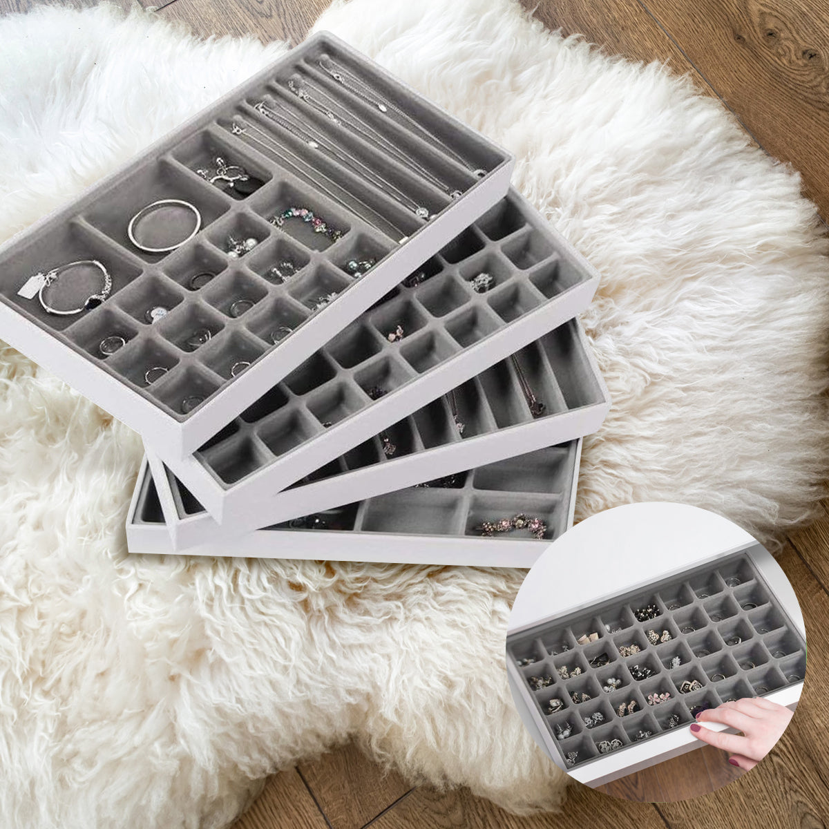 Jackcube Design Vassoio Portagioie Pelle Bianca Set 4 Pz