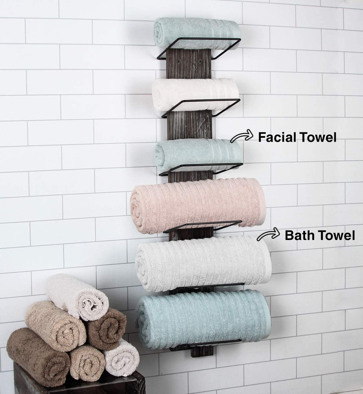 Jackcube Bathroom Porta Asciugamani Parete 6 Ripiani Legno Bianco