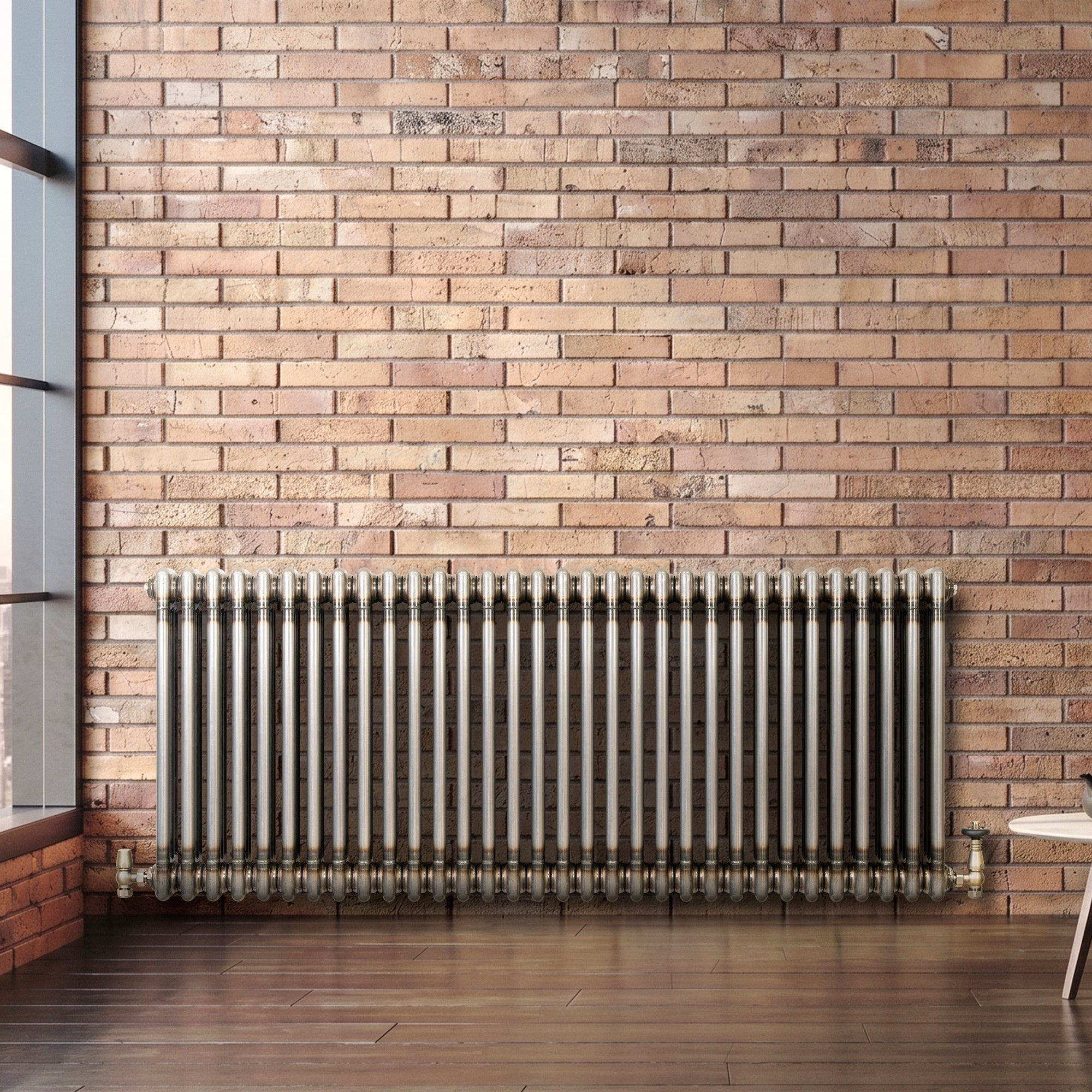 Q-Rax Radiatore 3 Colonne 600x1460 mm Metallo Grezzo Valvole