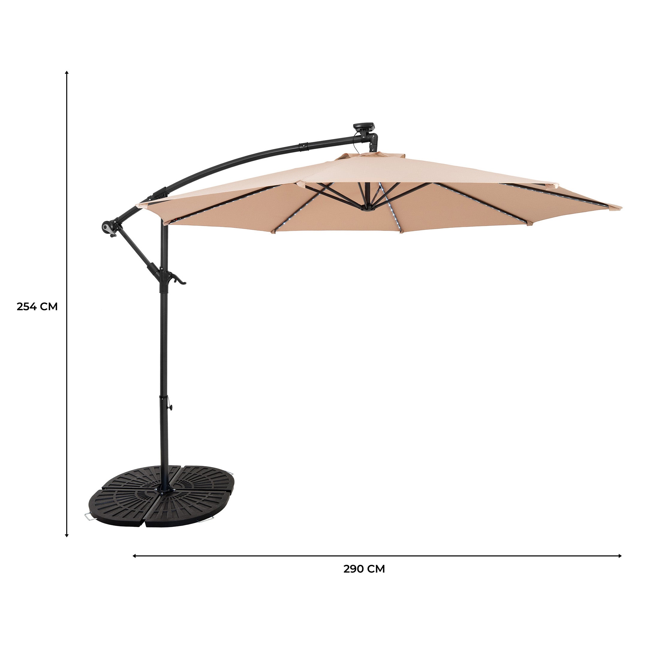 Q-Rax Ombrellone Decentrato LED 3m Beige con Base 4 Pesi