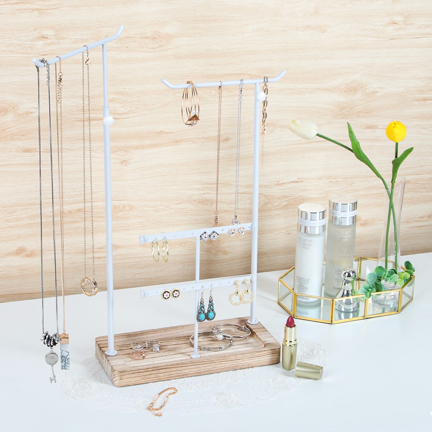 Jackcube Design portagioie bianco 4 livelli metallo legno
