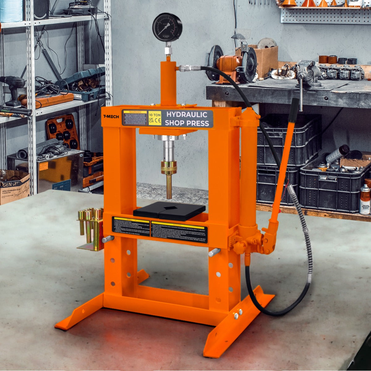 Q-Rax Pressa Idraulica Officina 10 Tonnellate con Manometro