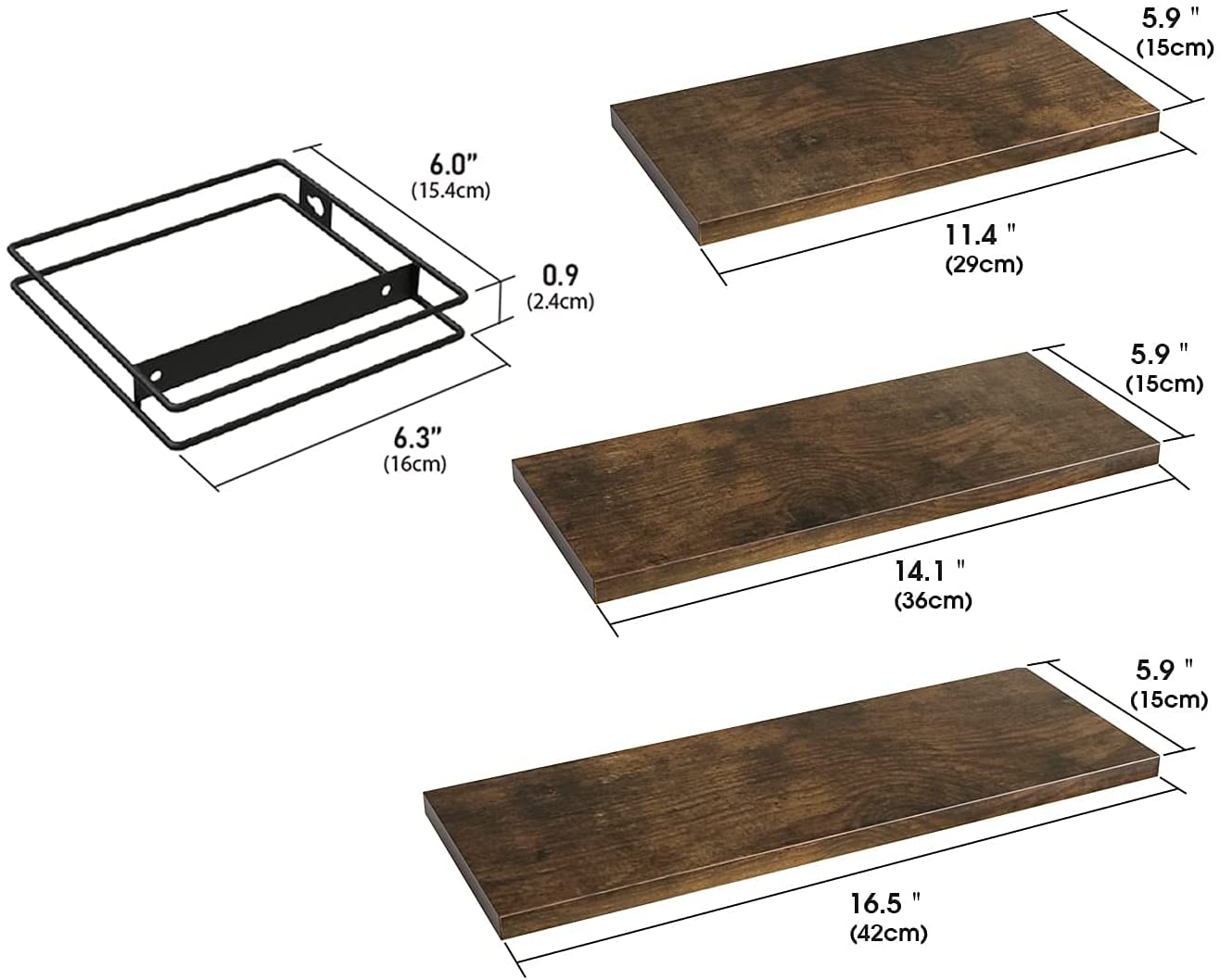 Jackcube Design Living Room Mensole Parete Legno Set 3 Pezzi Nere