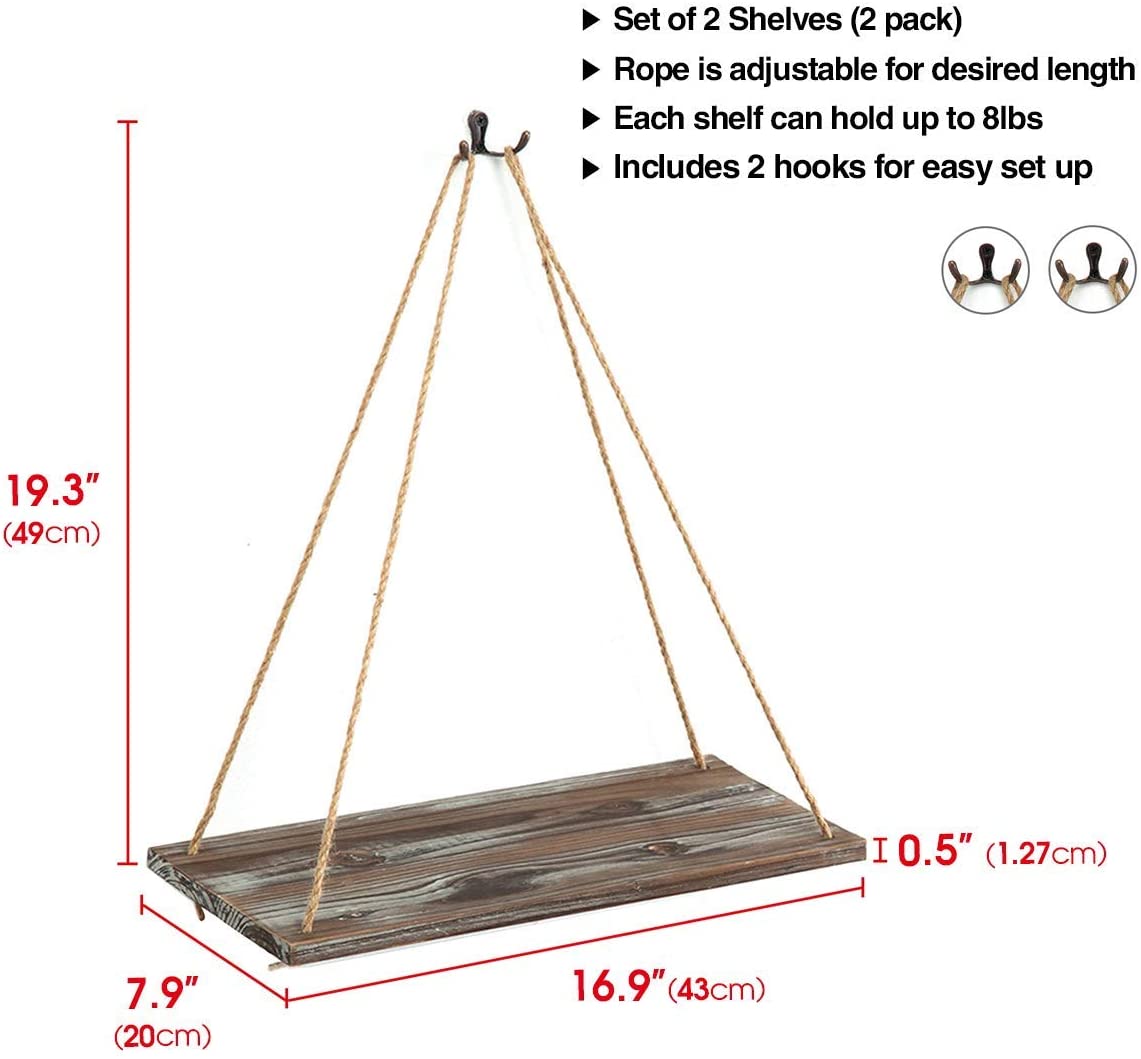 Jackcube Design Living Room mensole sospese corda set 2 legno