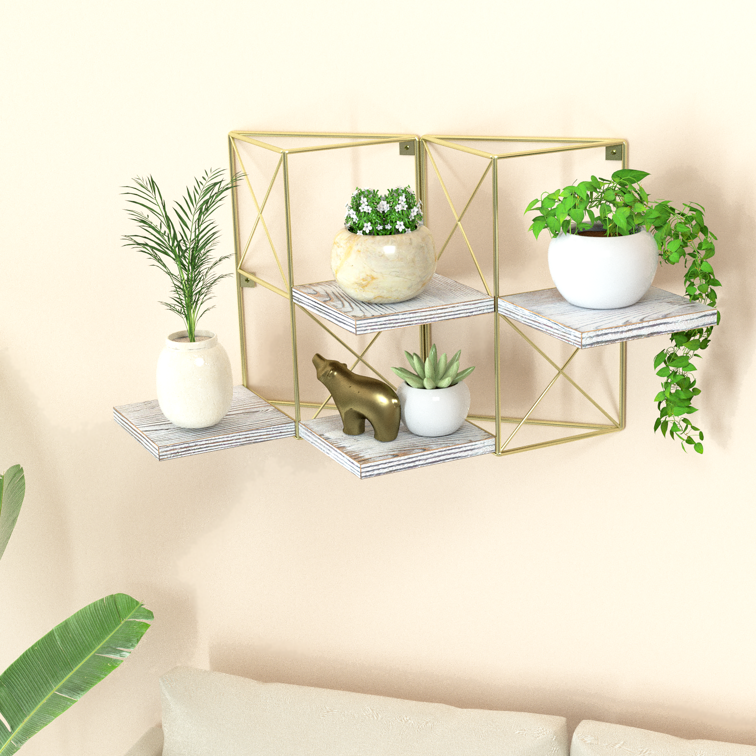 Jackcube Design Plant mensole piante parete set 2 oro legno