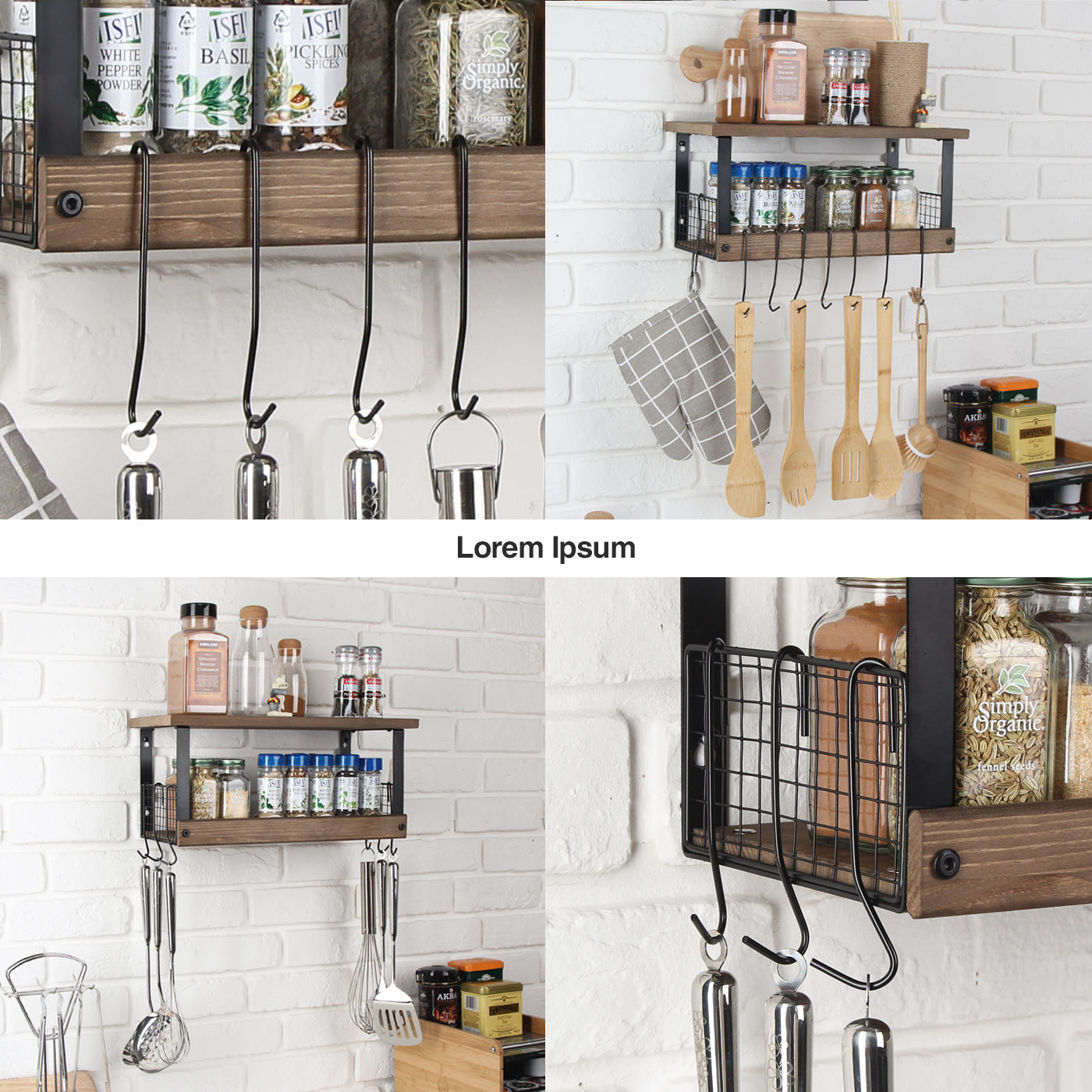Jackcube Design Kitchen Mensola 2 Ripiani 8 Ganci Legno
