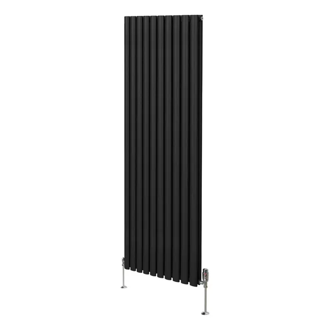 Q-Rax Radiatore colonna ovale 1800x600 nero con valvole
