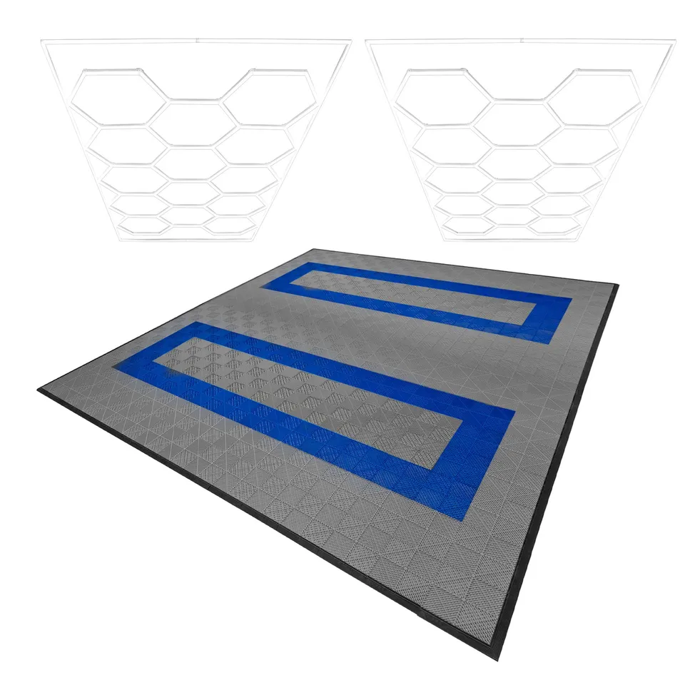 Q-Rax Piastrelle Ventilate Garage 36mq + 2 Luci LED Grigio Blu