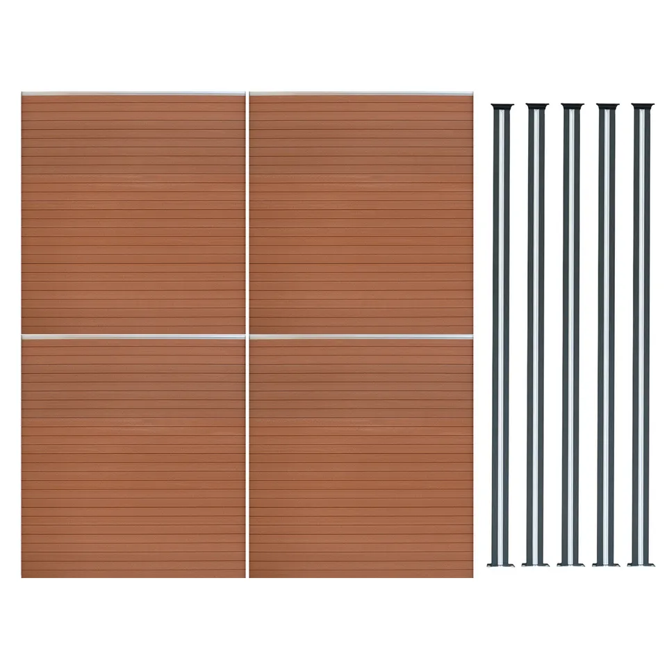 Q-Rax Recinzione Giardino WPC 4 pannelli + 5 pali LED marrone