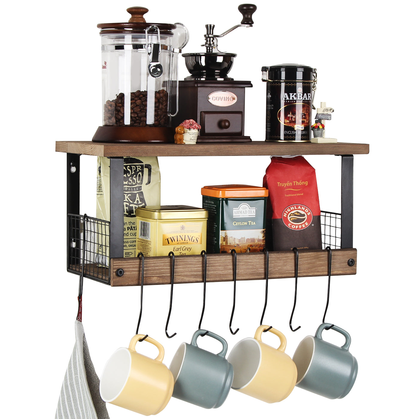 Jackcube Design Kitchen Mensola 2 Ripiani 8 Ganci Legno
