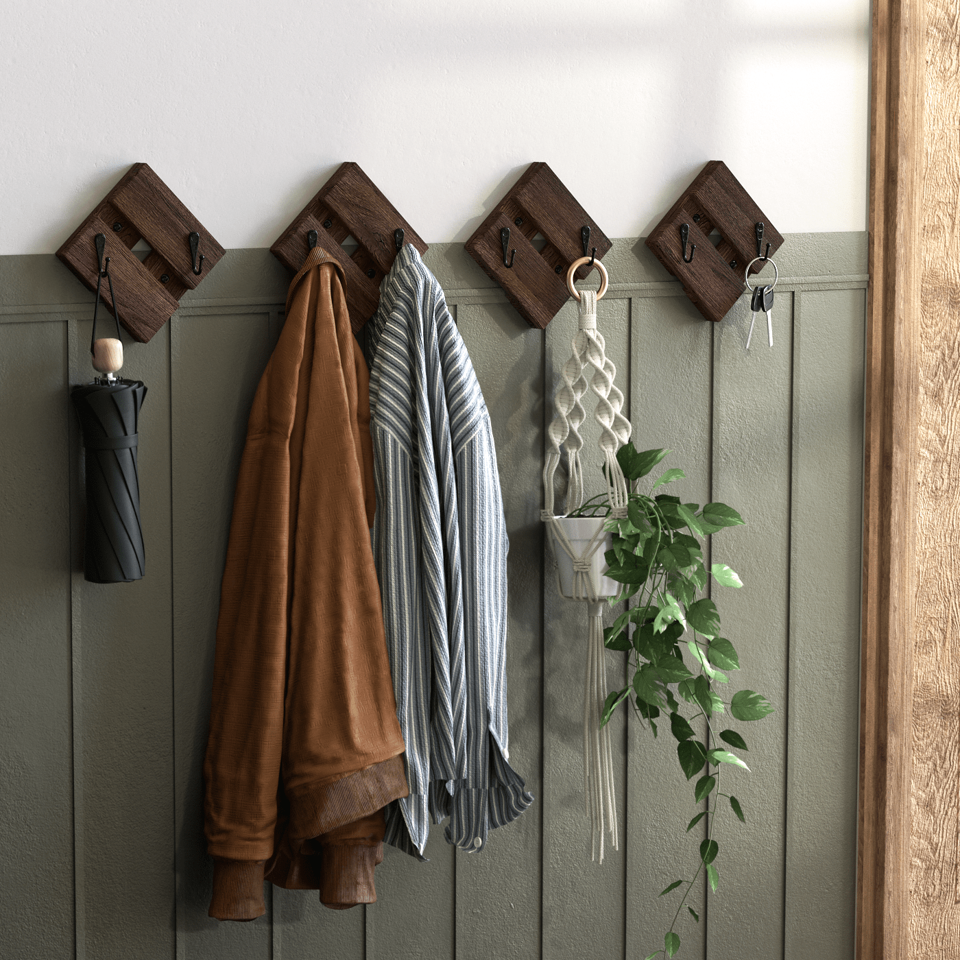 Jackcube Design Wall Décor set 4 appendiabiti parete legno