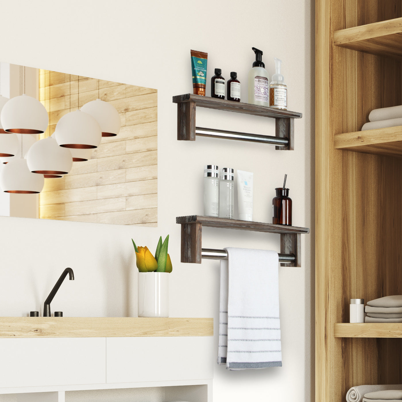 Jackcube Design Bathroom Mensola Porta Asciugamani Legno 2 Pezzi