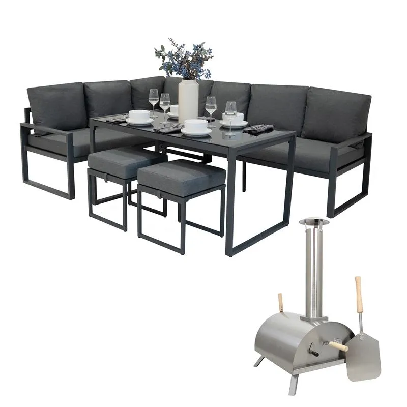 Q-Rax Set Divano Angolare Alluminio Forno Pizza Grigio
