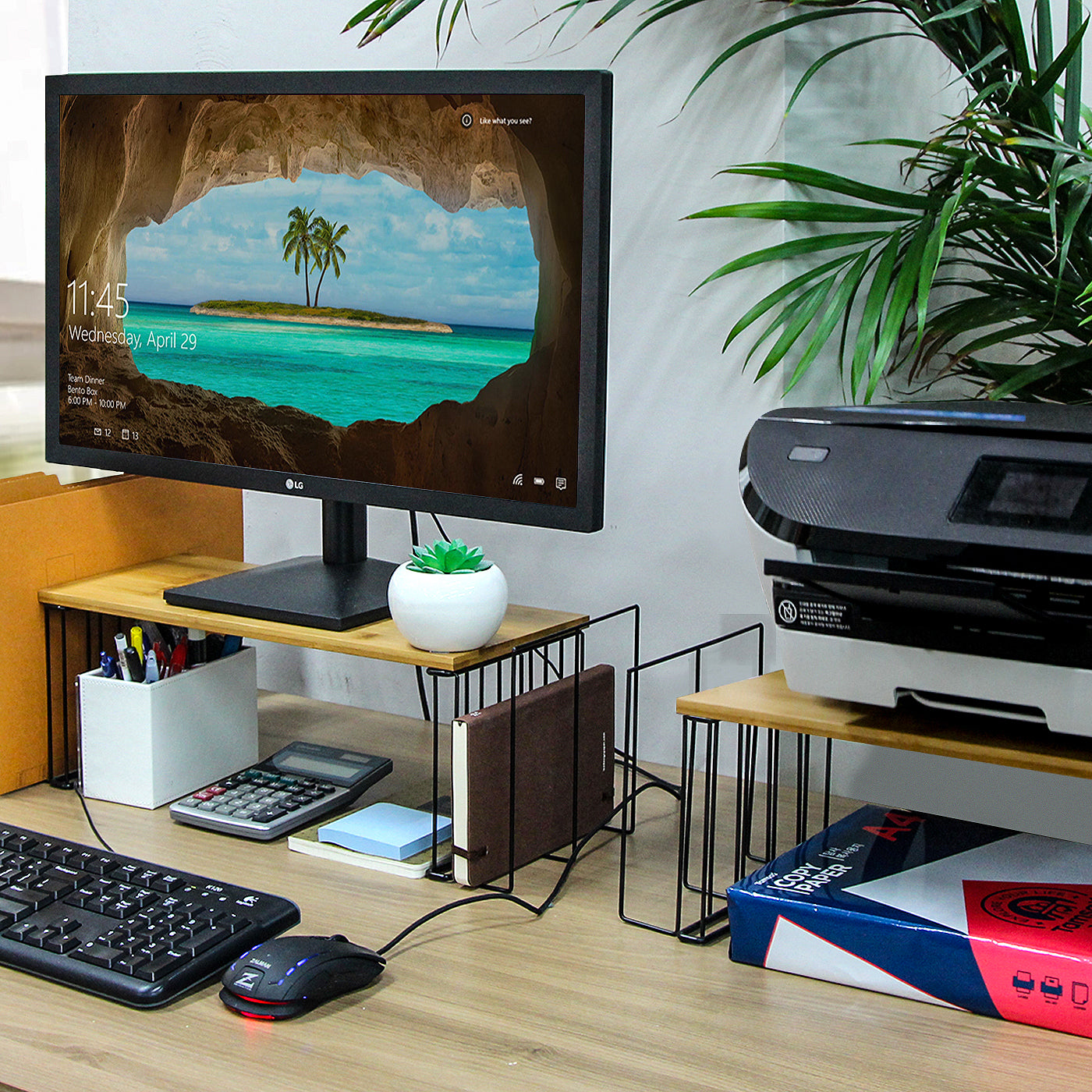 Jackcube Design Supporto Monitor Bambù con 2 Tasche Laterali