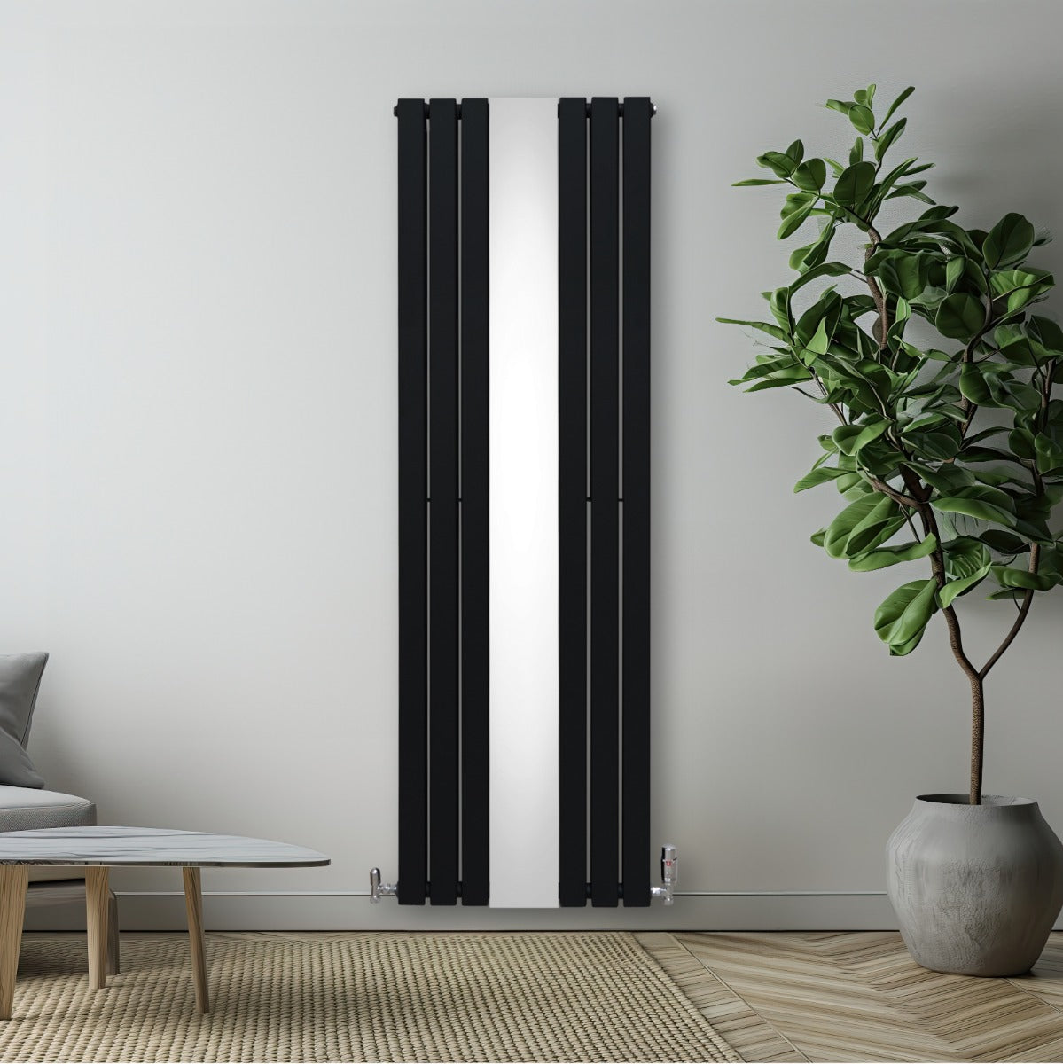 Q-Rax Radiatore Specchio 1800x565 Nero Valvole