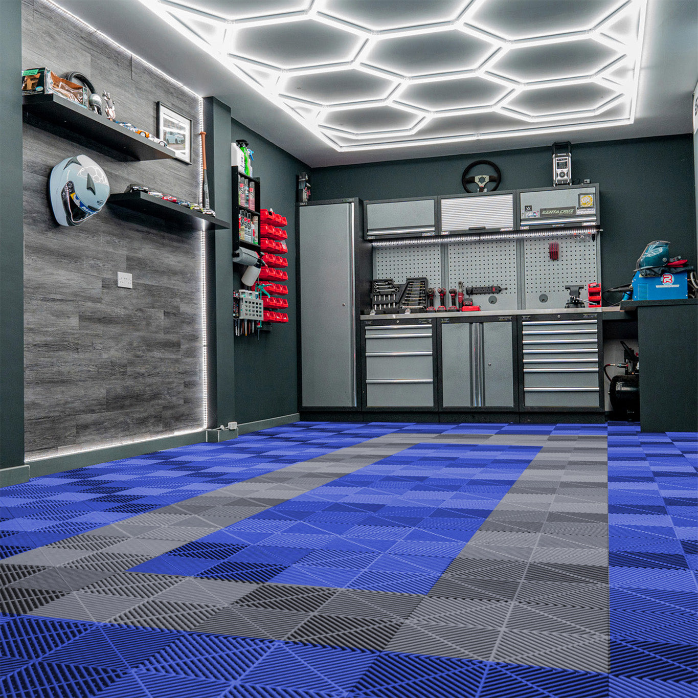 Q-Rax Piastrelle Ventilate Pavimento garage 19,2 mq blu grigie antiscivolo