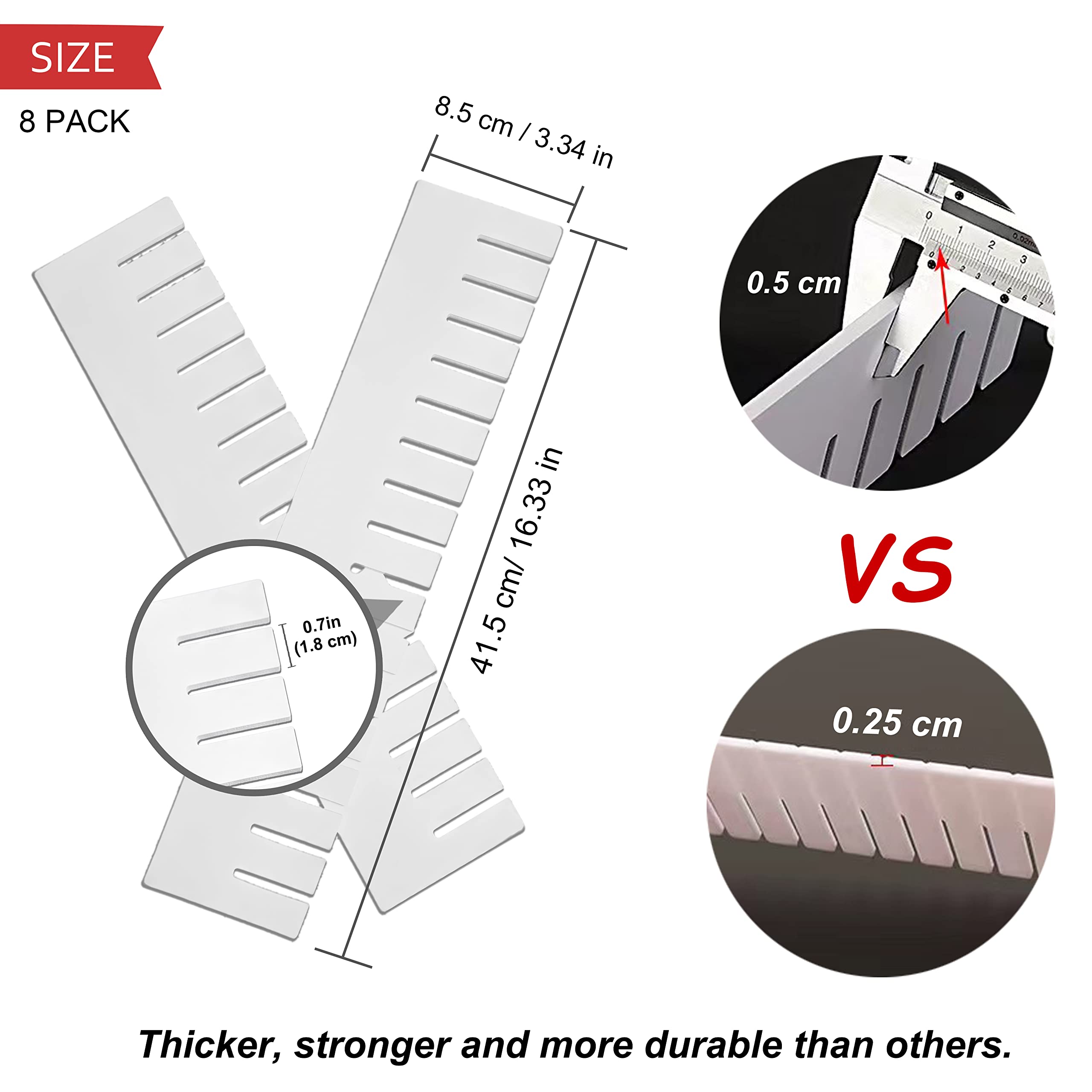 HGYZE Divisori per Cassetti Regolabili organizer 42x9 cm bianco 8 pz