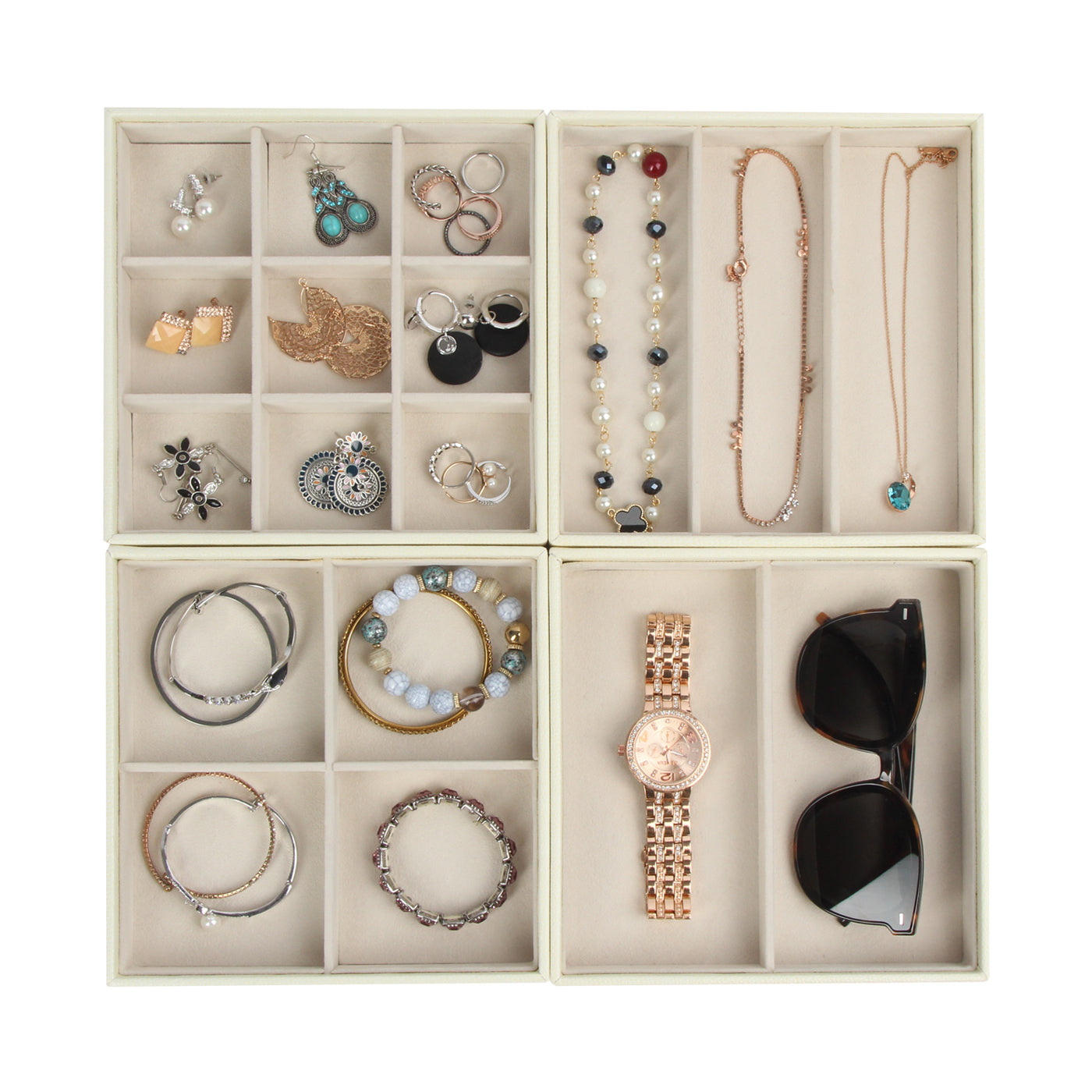Jackcube Design Set 4 Vassoi Portagioielli Pelle Avorio Impilabili