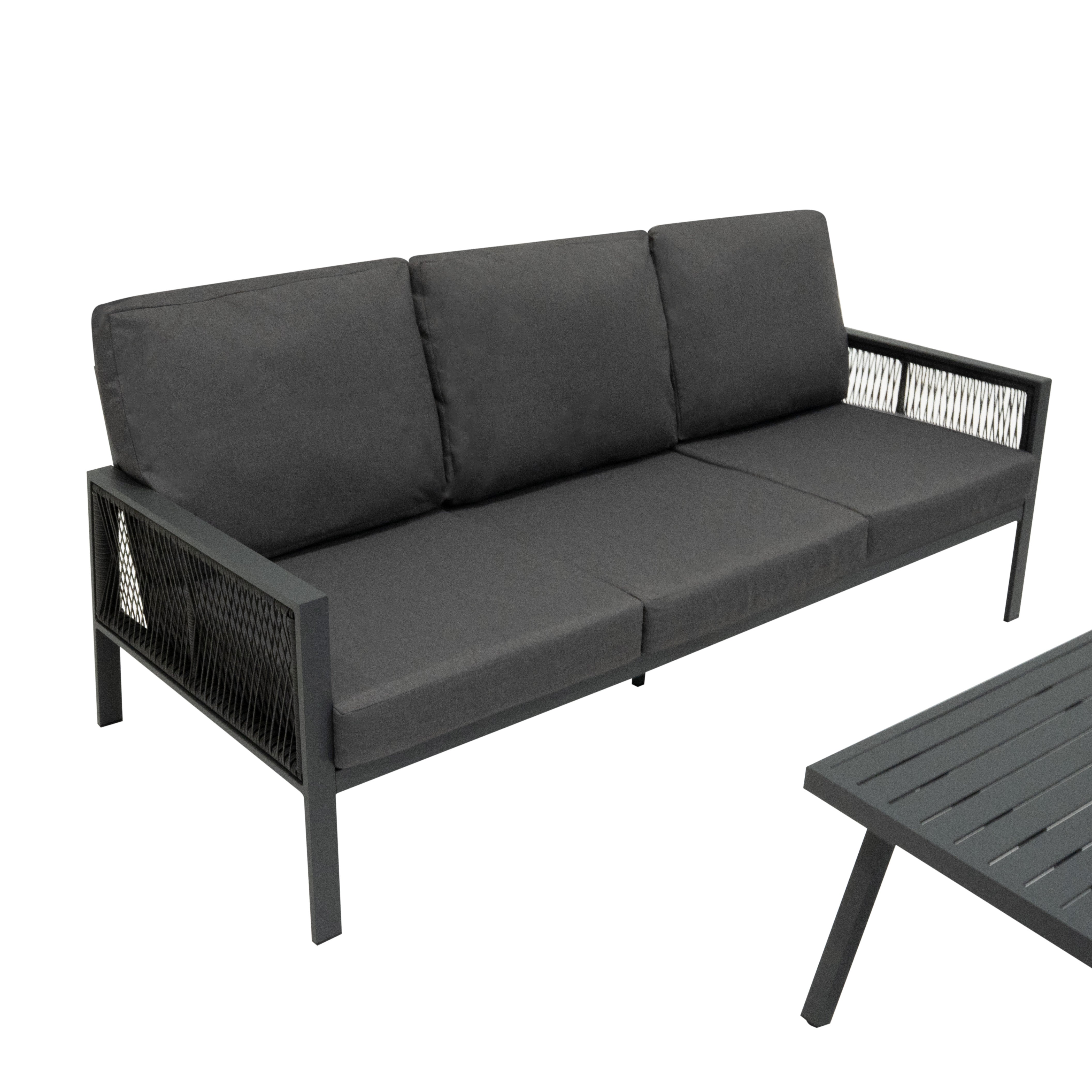 Q-Rax Set divano giardino alluminio antracite 4 pezzi cuscini