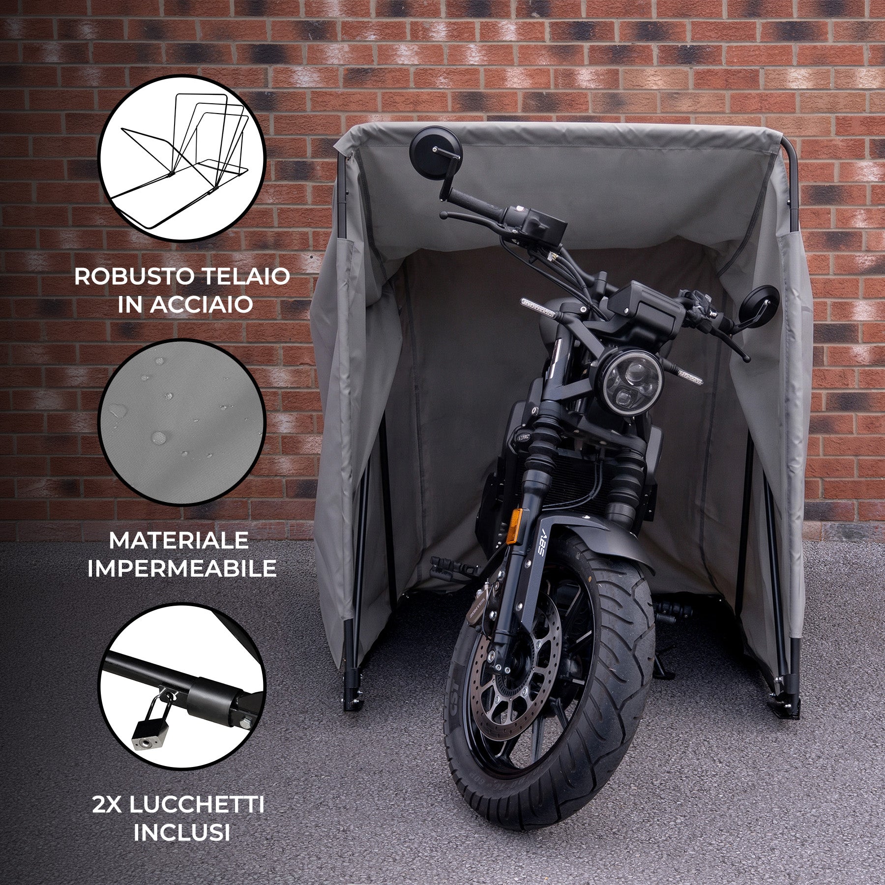 Q-Rax Mobili da Esterno Tenda Moto Media Grigia Oxford 600D