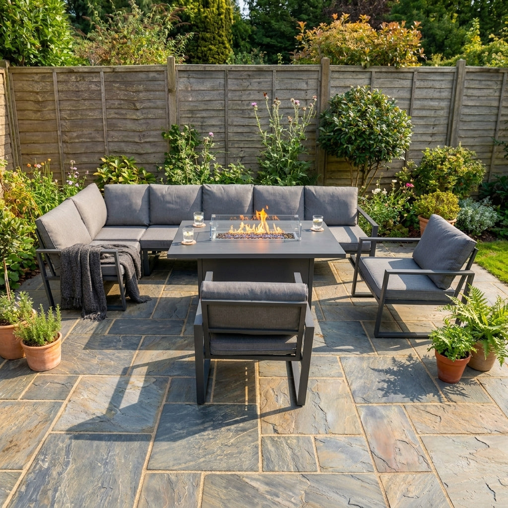 Q-Rax Set Mobili Giardino 7 Posti Alluminio con Fire Pit
